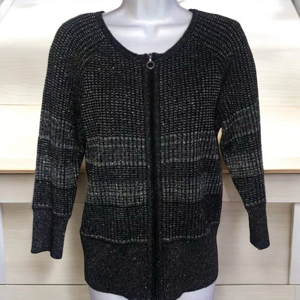 Alex Marie zip down black With‎ silver foil cardigan Women’s Size S Small